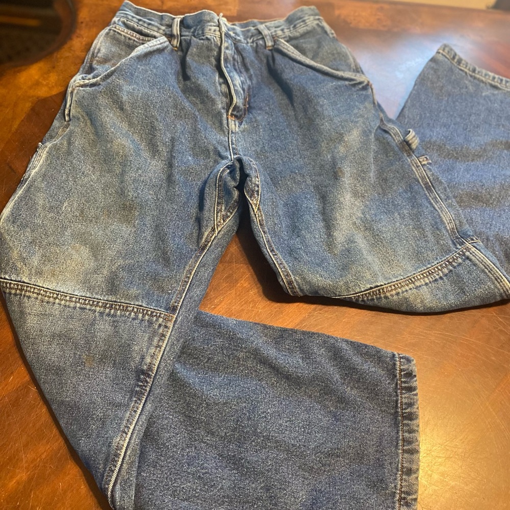 Relaxed Fit Men's Lined Work Jeans in Faded Blue